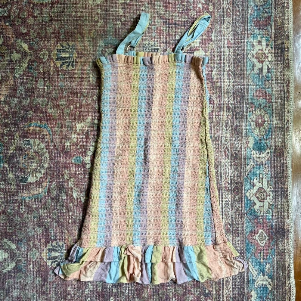 Small American Eagle Smocked BodyCon Dress with Ruffle Hem Multicolor Pastel